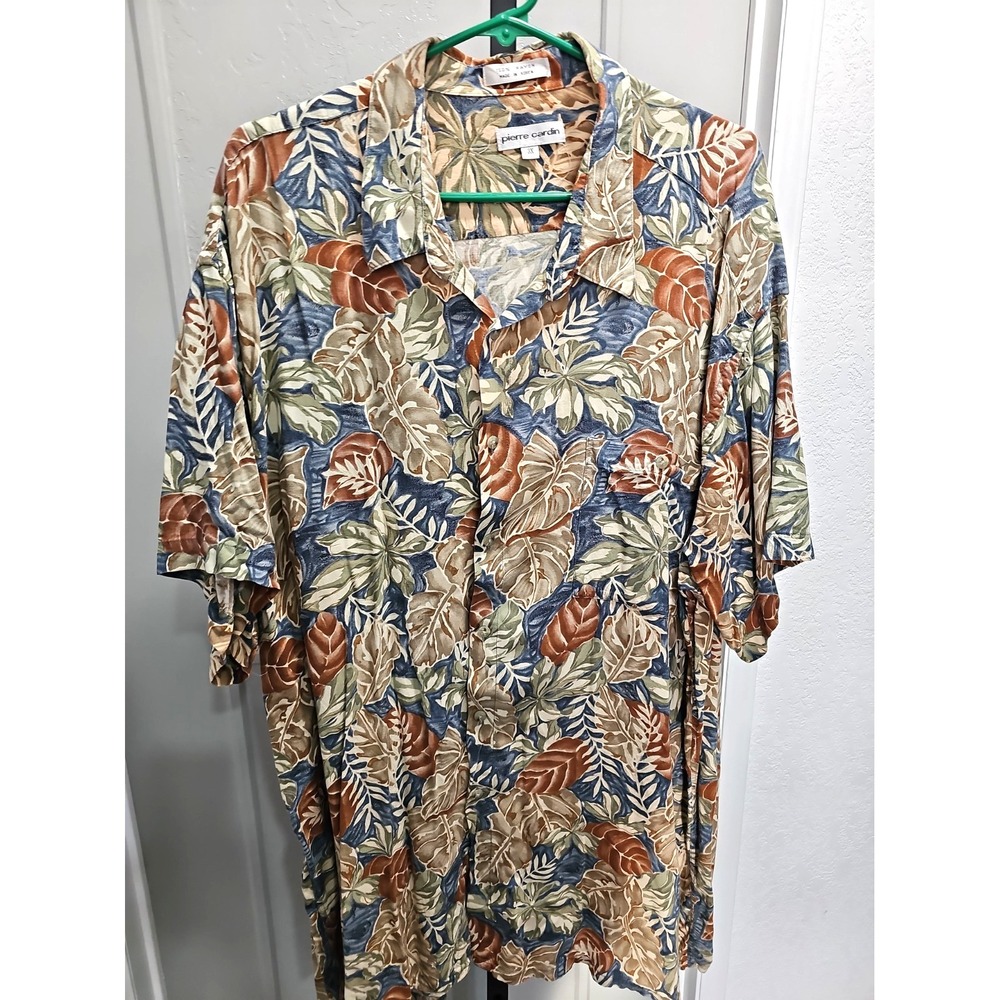 Pierre Cardin Hawaiian Shirt 3X – 100% Rayon Tropical Leaf Aloha